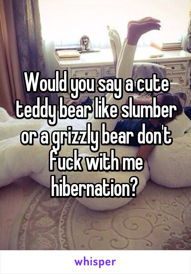 Would you say a cute teddy bear like slumber or a grizzly bear don't fuck with me hibernation? 