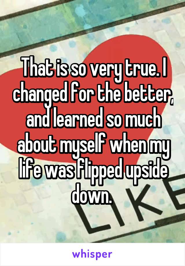 That is so very true. I changed for the better, and learned so much about myself when my life was flipped upside down. 