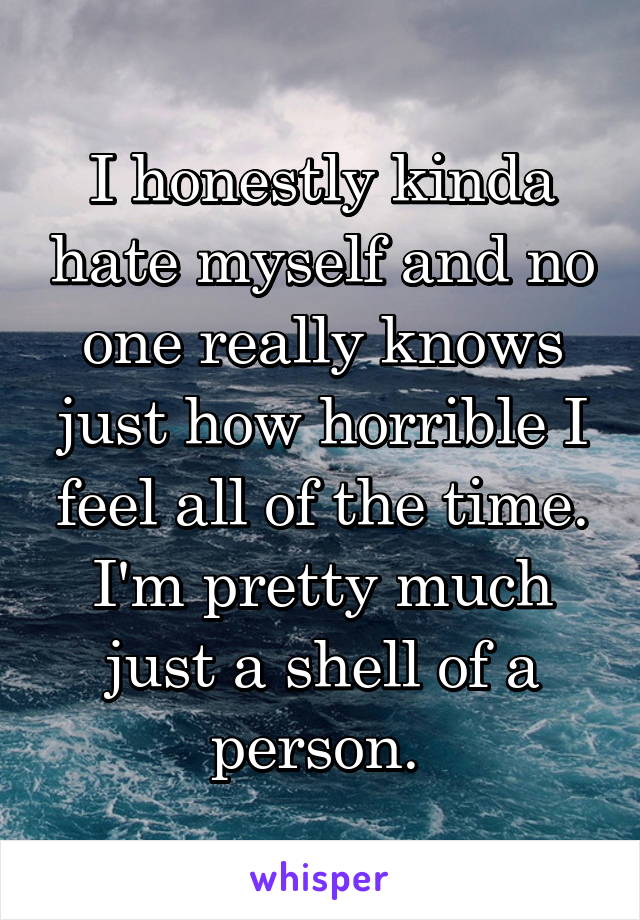 I honestly kinda hate myself and no one really knows just how horrible I feel all of the time.
I'm pretty much just a shell of a person. 