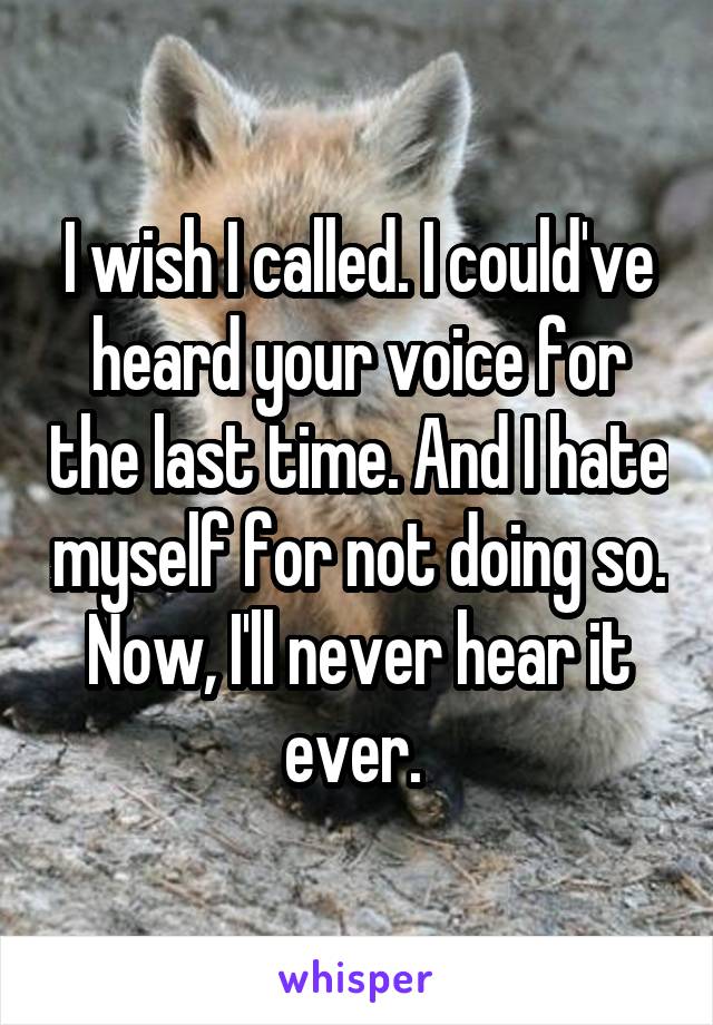 I wish I called. I could've heard your voice for the last time. And I hate myself for not doing so. Now, I'll never hear it ever. 