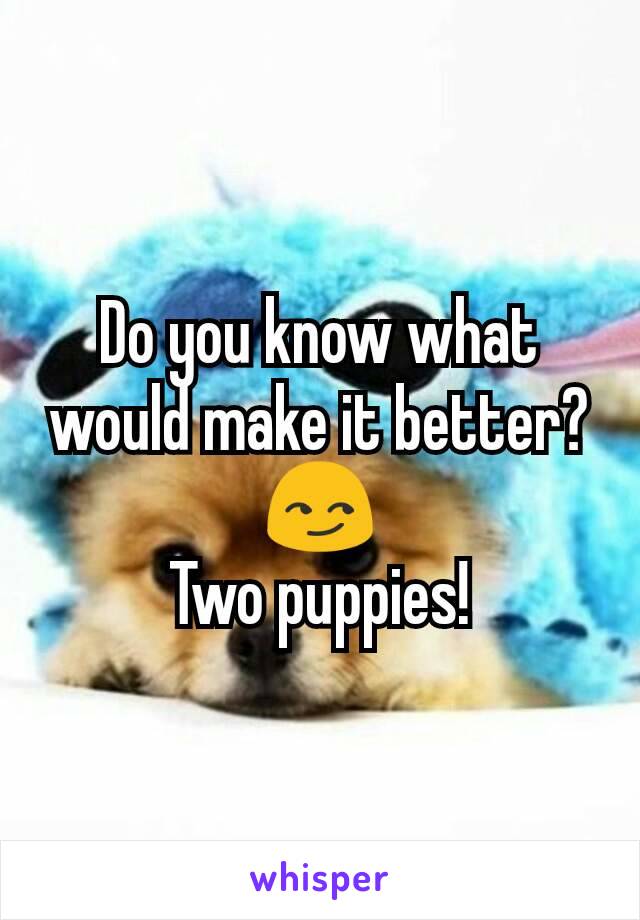 Do you know what would make it better? 😏
Two puppies!