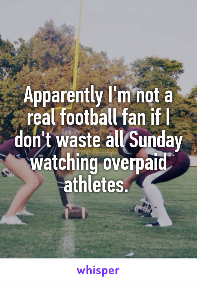 Apparently I'm not a real football fan if I don't waste all Sunday watching overpaid athletes. 