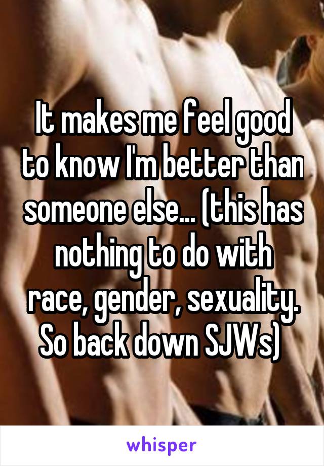 It makes me feel good to know I'm better than someone else... (this has nothing to do with race, gender, sexuality. So back down SJWs) 