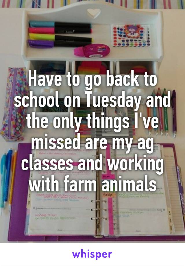 Have to go back to school on Tuesday and the only things I've missed are my ag classes and working with farm animals