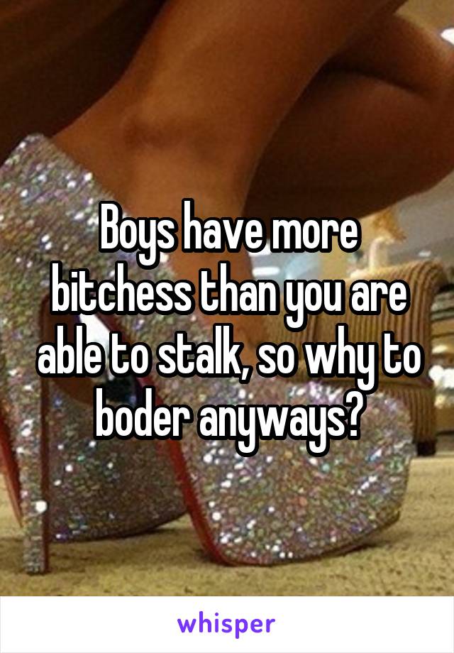 Boys have more bitchess than you are able to stalk, so why to boder anyways?