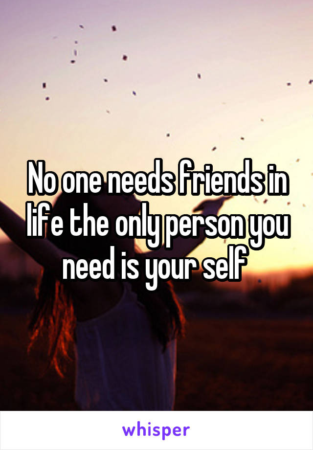 No one needs friends in life the only person you need is your self 