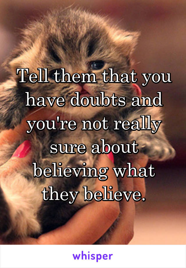 Tell them that you have doubts and you're not really sure about believing what they believe.