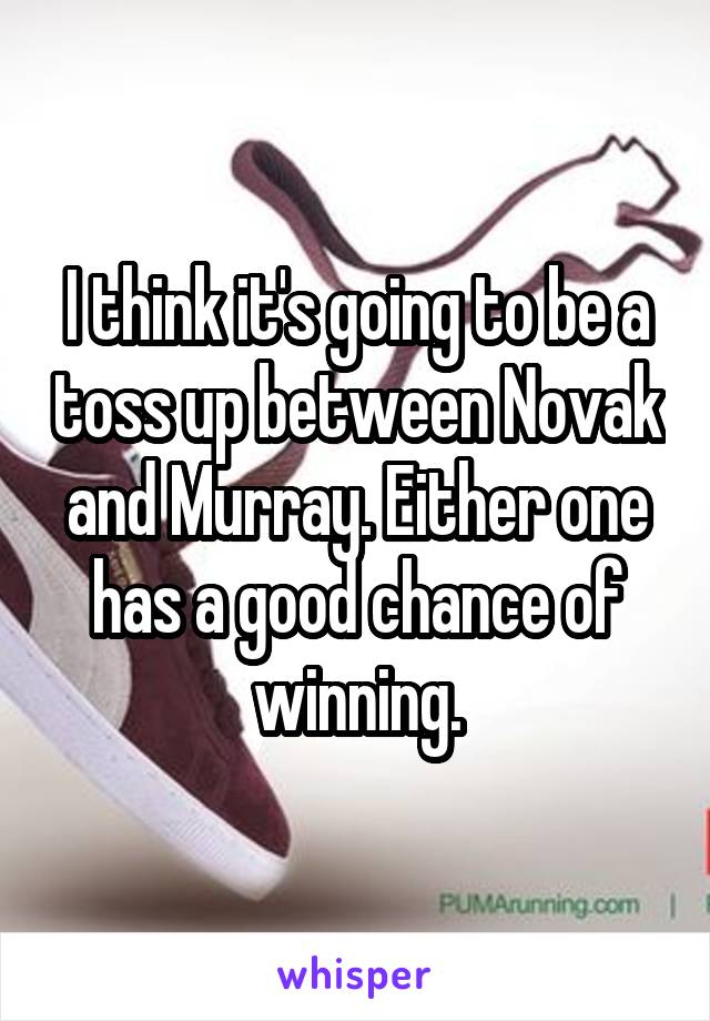 I think it's going to be a toss up between Novak and Murray. Either one has a good chance of winning.