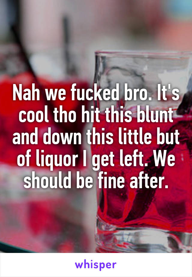 Nah we fucked bro. It's cool tho hit this blunt and down this little but of liquor I get left. We should be fine after.