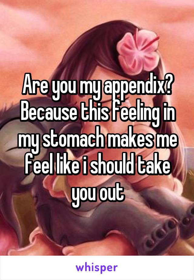 Are you my appendix? Because this feeling in my stomach makes me feel like i should take you out
