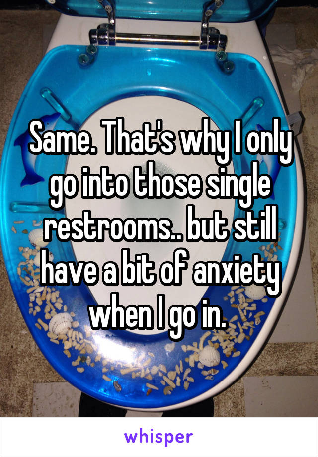 Same. That's why I only go into those single restrooms.. but still have a bit of anxiety when I go in. 
