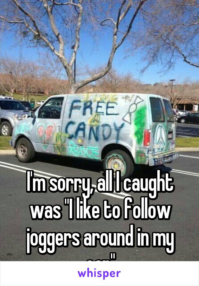 





I'm sorry, all I caught was "I like to follow joggers around in my car"