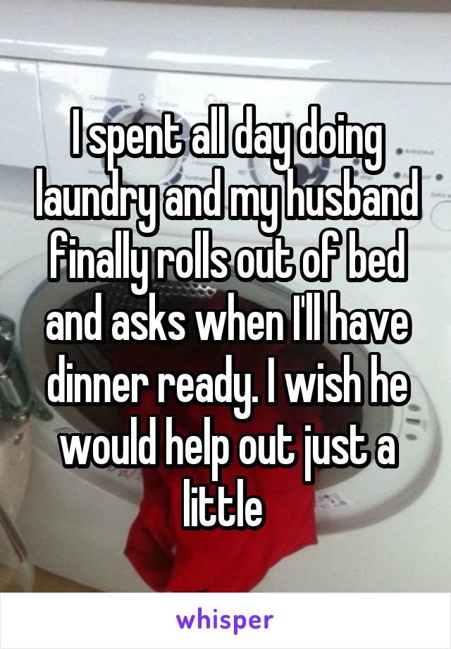 I spent all day doing laundry and my husband finally rolls out of bed and asks when I'll have dinner ready. I wish he would help out just a little 