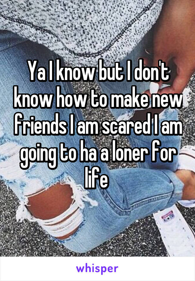 Ya I know but I don't know how to make new friends I am scared I am going to ha a loner for life 
