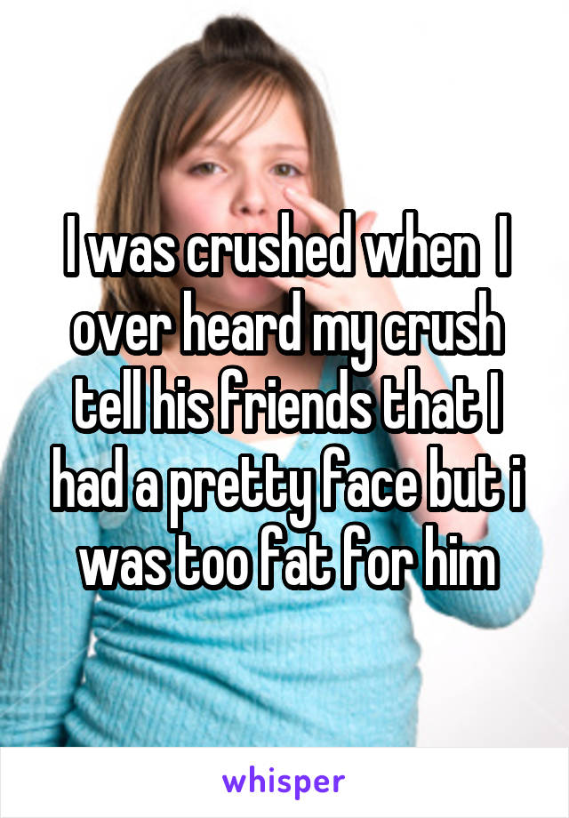 I was crushed when  I over heard my crush tell his friends that I had a pretty face but i was too fat for him