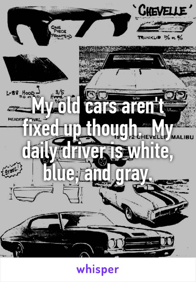 My old cars aren't fixed up though.  My daily driver is white, blue, and gray.