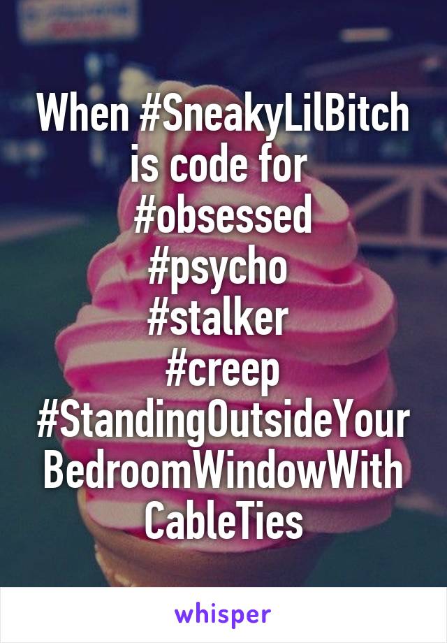 When #SneakyLilBitch is code for 
#obsessed
#psycho 
#stalker 
#creep #StandingOutsideYourBedroomWindowWith CableTies