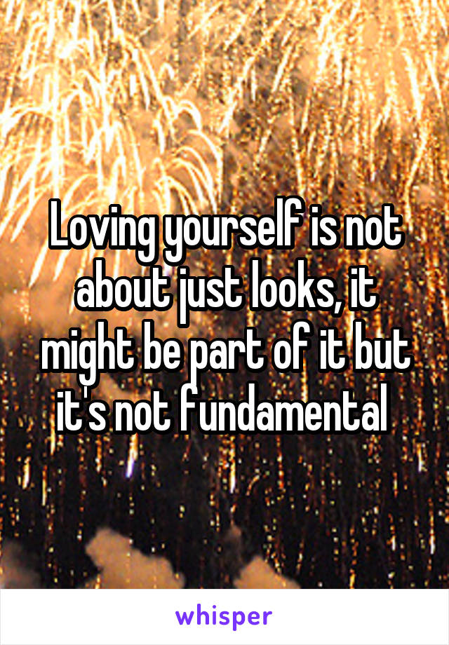 Loving yourself is not about just looks, it might be part of it but it's not fundamental 