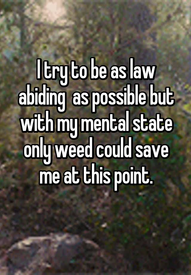 I try to be as law abiding  as possible but with my mental state only weed could save me at this point.
