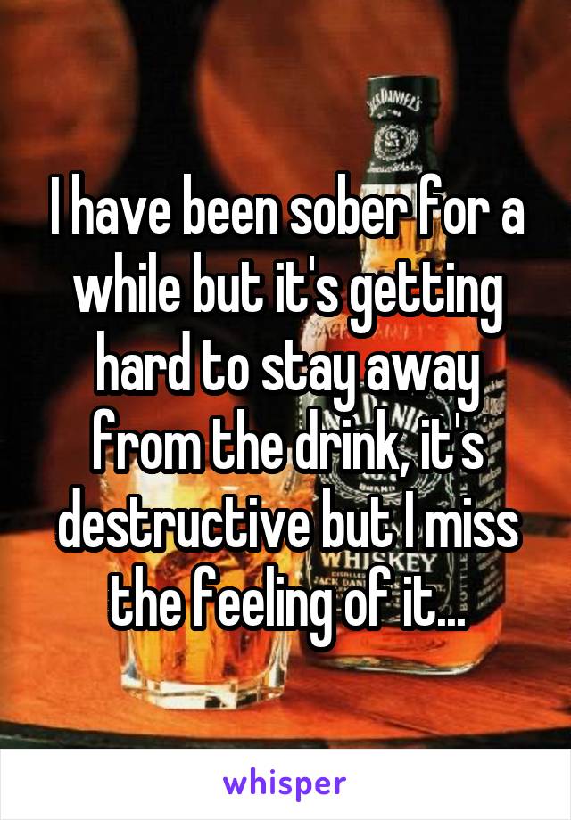 I have been sober for a while but it's getting hard to stay away from the drink, it's destructive but I miss the feeling of it...