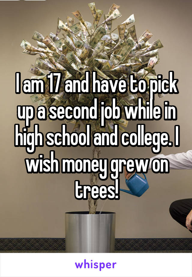 I am 17 and have to pick up a second job while in high school and college. I wish money grew on trees!