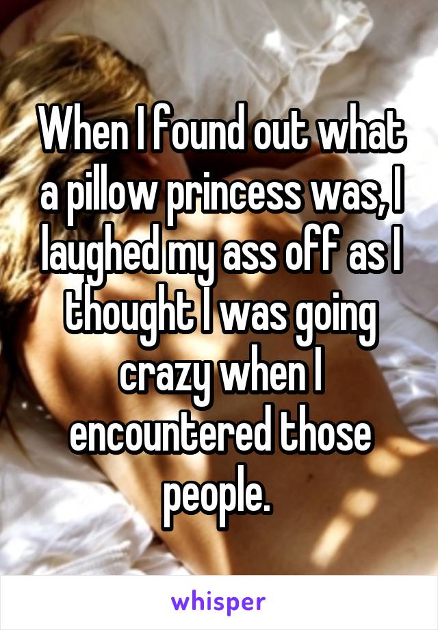 When I found out what a pillow princess was, I laughed my ass off as I thought I was going crazy when I encountered those people. 