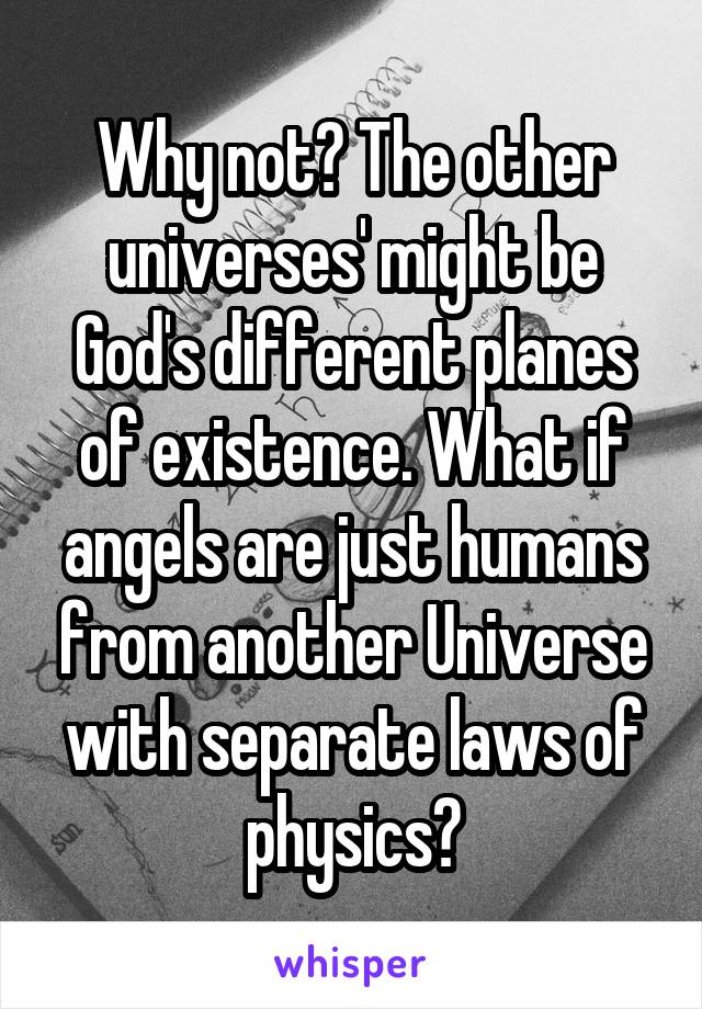 Why not? The other universes' might be God's different planes of existence. What if angels are just humans from another Universe with separate laws of physics?