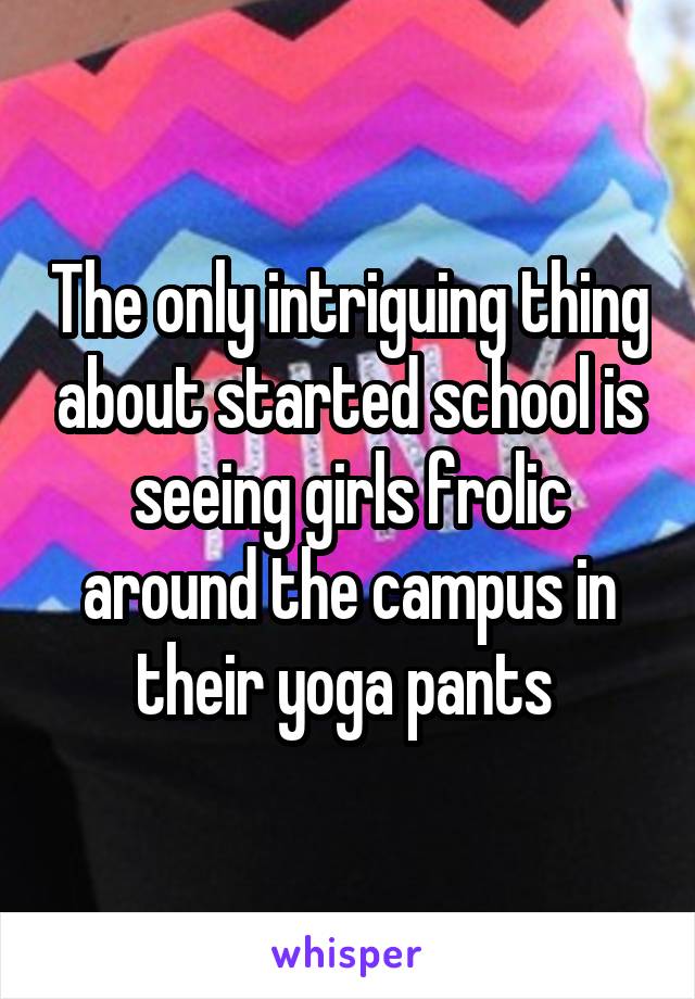 The only intriguing thing about started school is seeing girls frolic around the campus in their yoga pants 