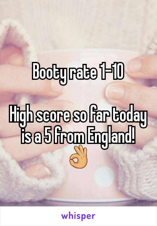 Booty rate 1-10

High score so far today is a 5 from England! 👌