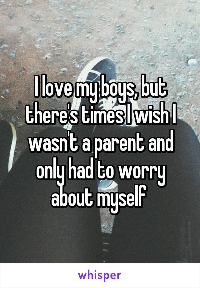 I love my boys, but there's times I wish I wasn't a parent and only had to worry about myself 