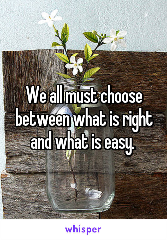 We all must choose between what is right and what is easy. 