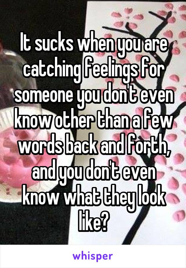 It sucks when you are catching feelings for someone you don't even know other than a few words back and forth, and you don't even know what they look like?