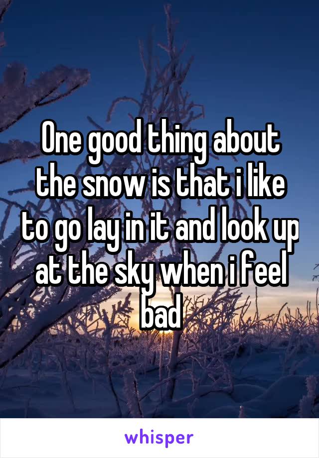 One good thing about the snow is that i like to go lay in it and look up at the sky when i feel bad