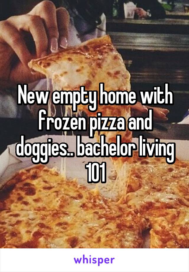 New empty home with frozen pizza and doggies.. bachelor living 101