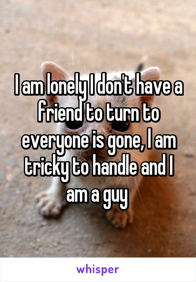 I am lonely I don't have a friend to turn to everyone is gone, I am tricky to handle and I am a guy 