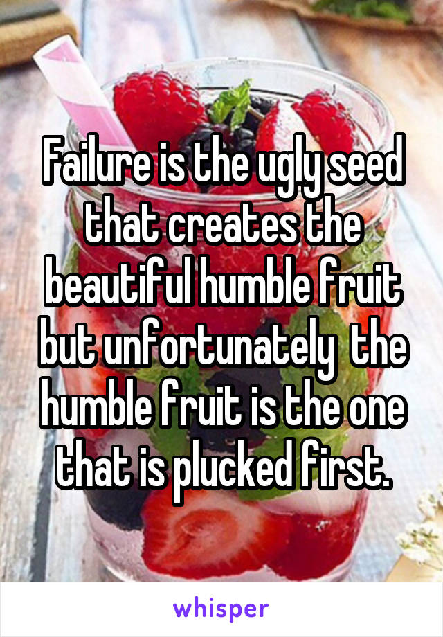 Failure is the ugly seed that creates the beautiful humble fruit but unfortunately  the humble fruit is the one that is plucked first.