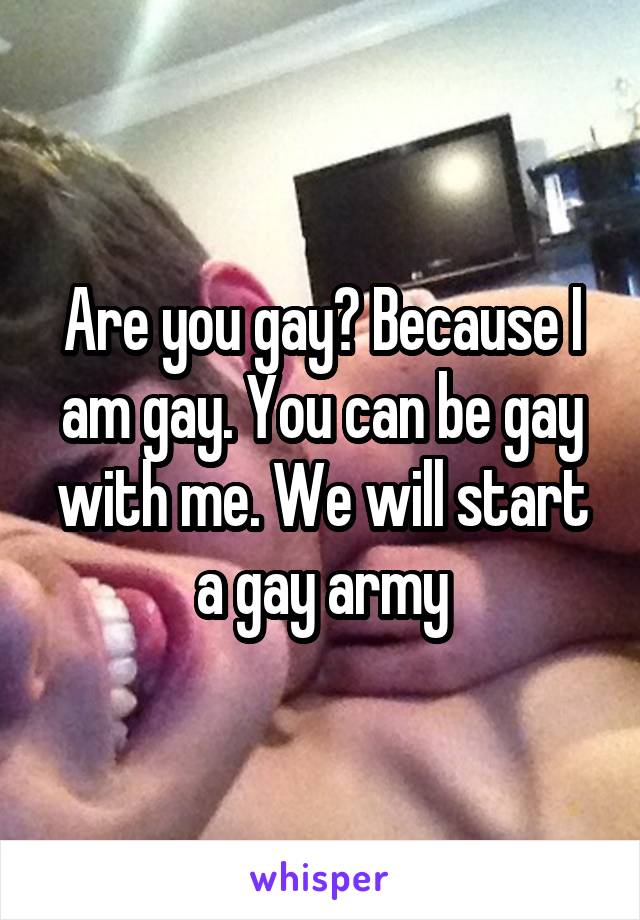 Are you gay? Because I am gay. You can be gay with me. We will start a gay army