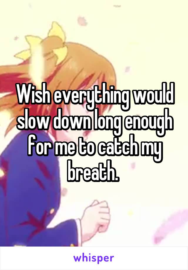 Wish everything would slow down long enough for me to catch my breath. 