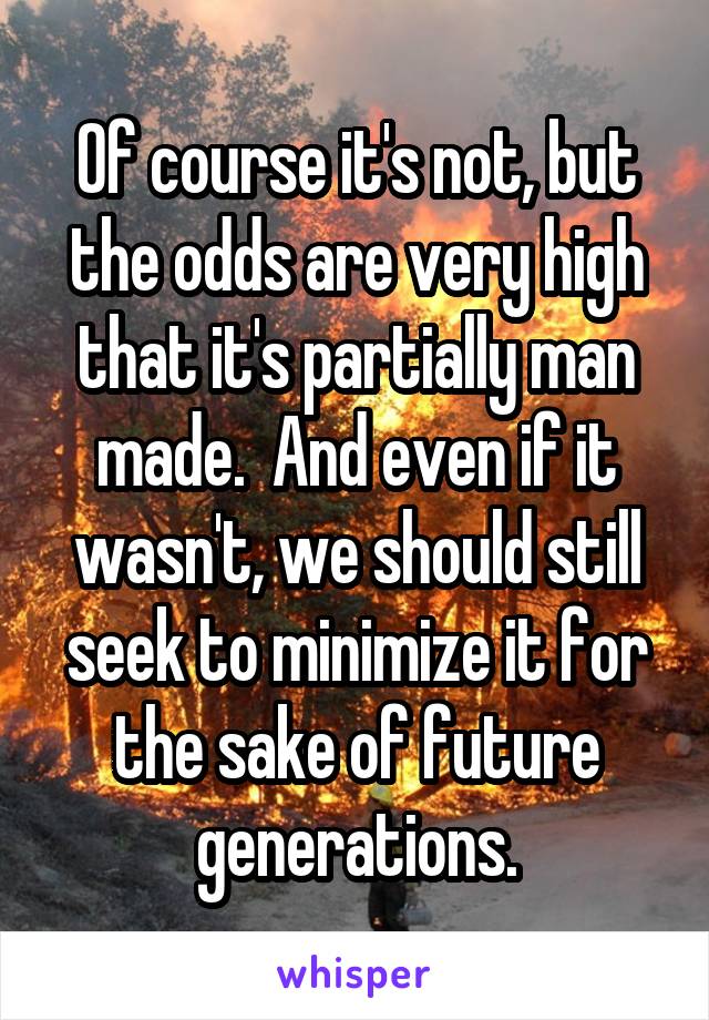 Of course it's not, but the odds are very high that it's partially man made.  And even if it wasn't, we should still seek to minimize it for the sake of future generations.