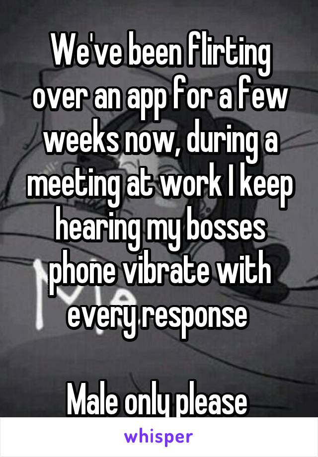 We've been flirting over an app for a few weeks now, during a meeting at work I keep hearing my bosses phone vibrate with every response 

Male only please 