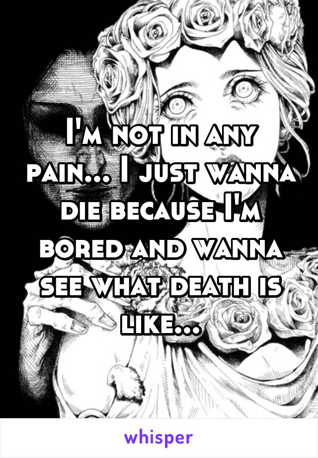 I'm not in any pain... I just wanna die because I'm bored and wanna see what death is like...