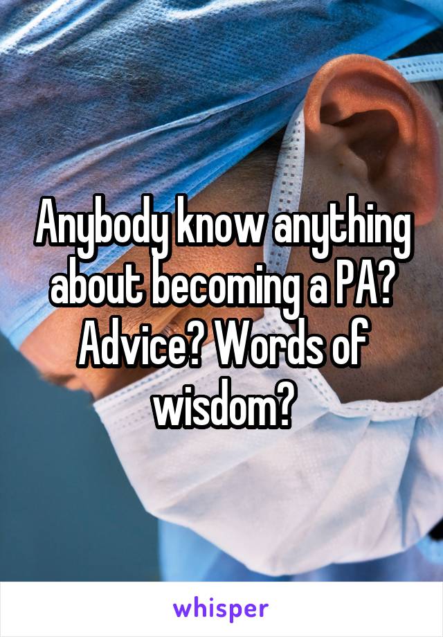 Anybody know anything about becoming a PA? Advice? Words of wisdom?