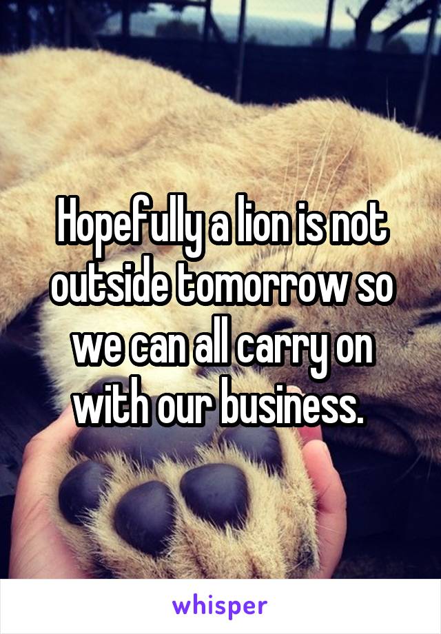 Hopefully a lion is not outside tomorrow so we can all carry on with our business. 