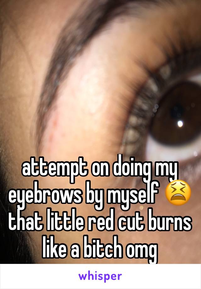 attempt on doing my eyebrows by myself 😫 that little red cut burns like a bitch omg