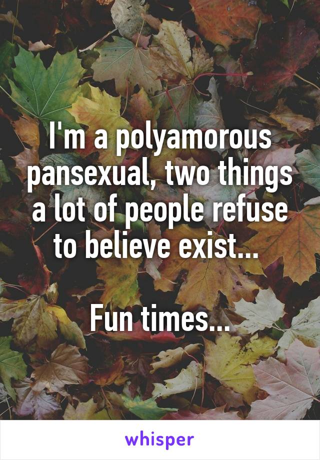 I'm a polyamorous pansexual, two things a lot of people refuse to believe exist... 

Fun times...