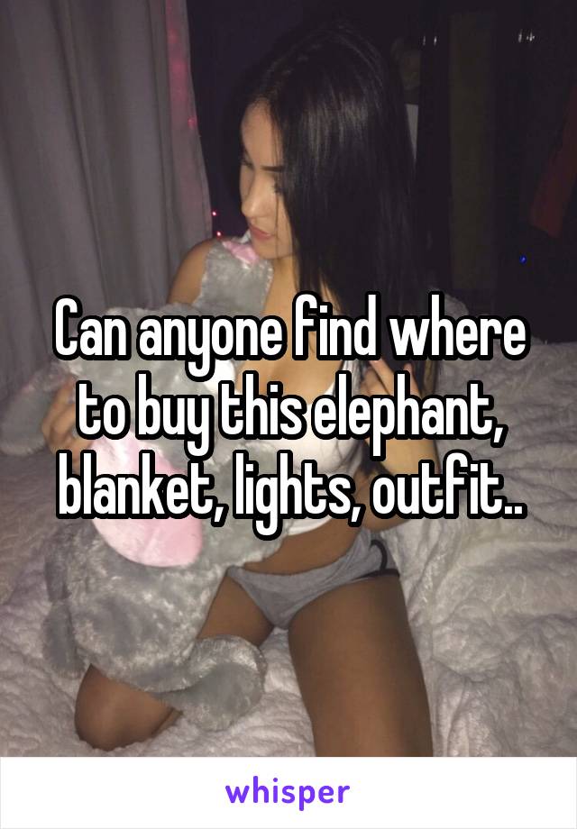 Can anyone find where to buy this elephant, blanket, lights, outfit..