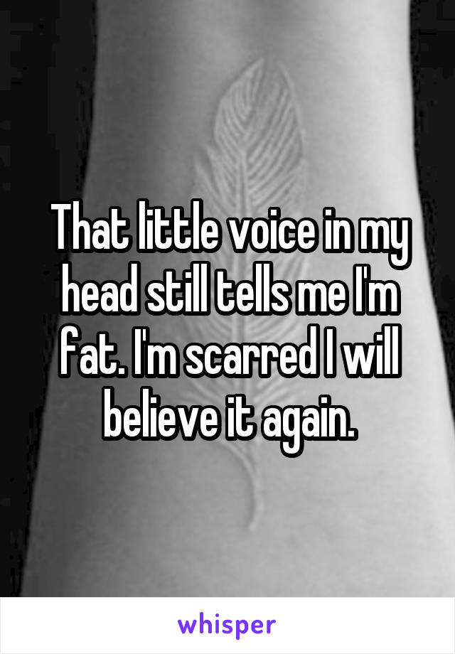 That little voice in my head still tells me I'm fat. I'm scarred I will believe it again.