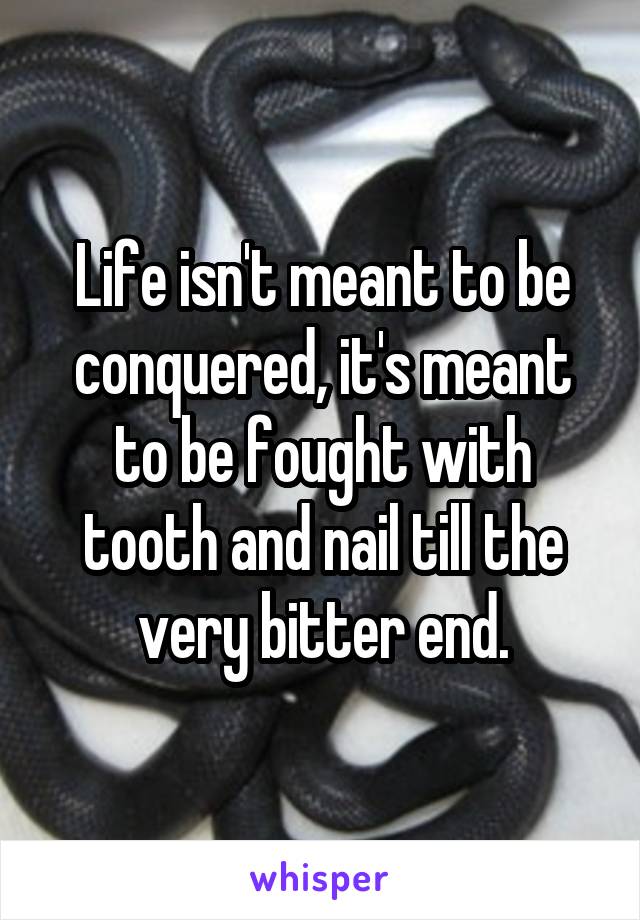 Life isn't meant to be conquered, it's meant to be fought with tooth and nail till the very bitter end.