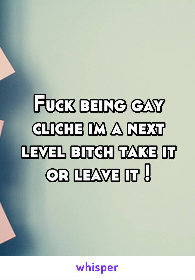 Fuck being gay cliche im a next level bitch take it or leave it !