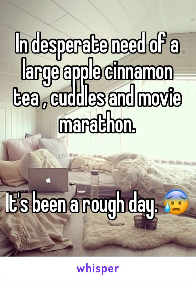 In desperate need of a large apple cinnamon tea , cuddles and movie marathon. 


It's been a rough day. 😰